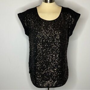 Express Gold Sequin Front Black Short Sleeve Blouse